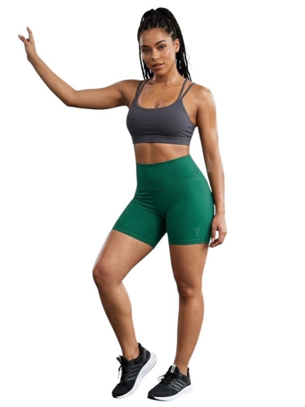 ACTA Women's High Waisted Athletic Shorts Size Large Green Polyester Spandex